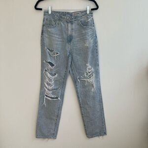 AG The Phoebe Women's High Waisted Distress Tapered Leg Denim Jeans Blue 27